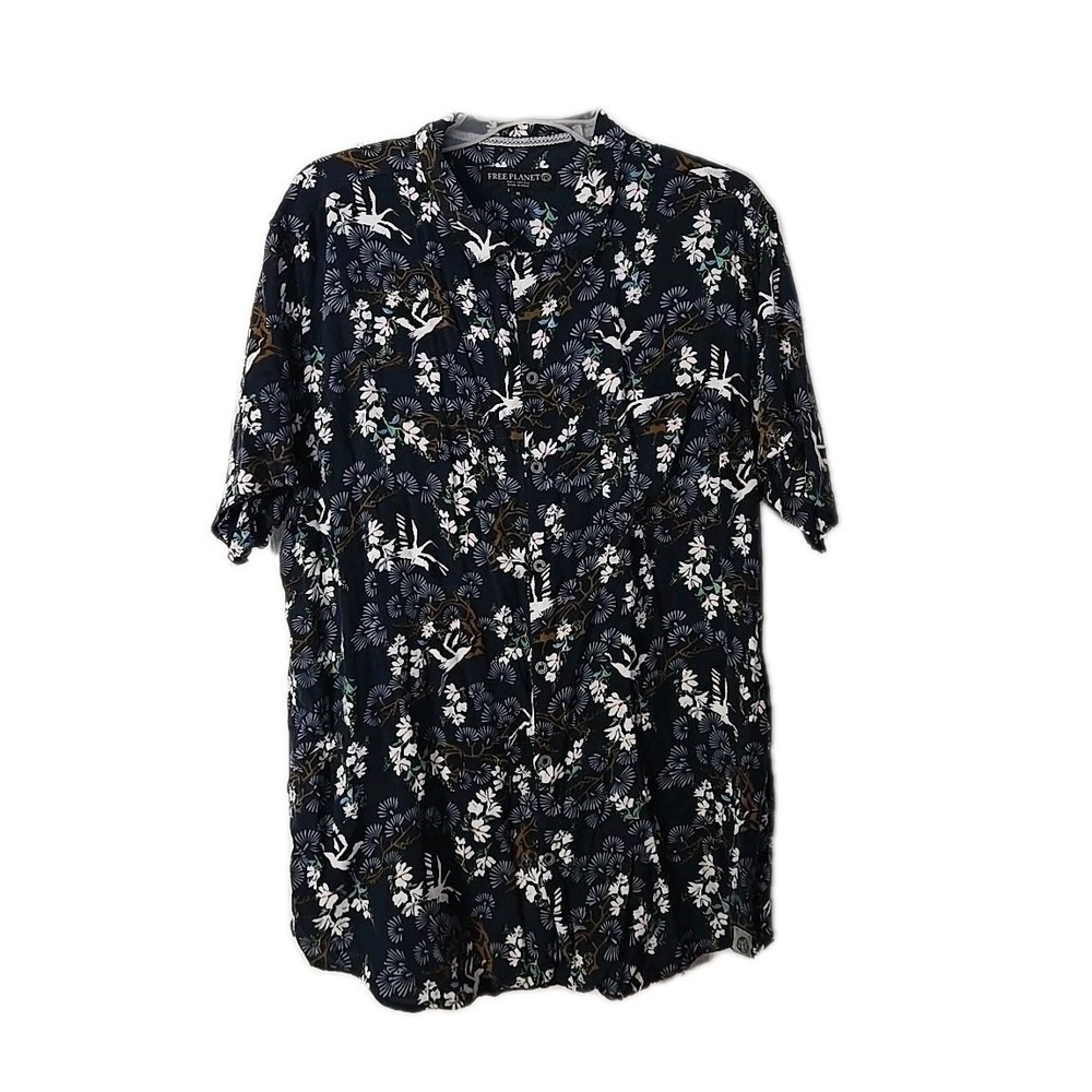 FREE PLANET Colorful Shirt Men XL Earthy Floral Print Blue, Multicolor Size XL